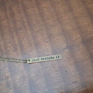 Pray Through It long bronze plate necklace